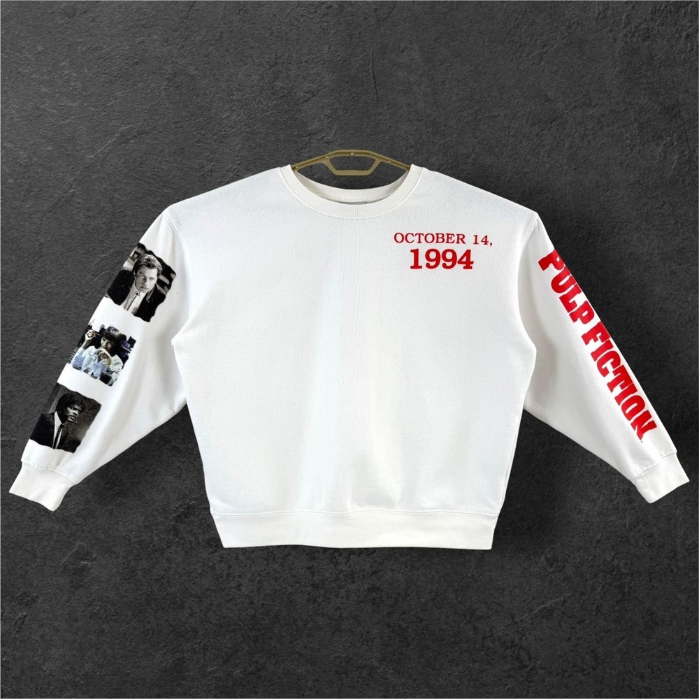Pulp Fiction Sweatshirt Mens M White Movie Graphic October 14 1994 Fleece